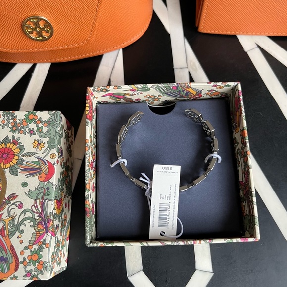 Tory Burch Silver Hexagon Frozen Logo Cuff Bracelet - Picture 5 of 5